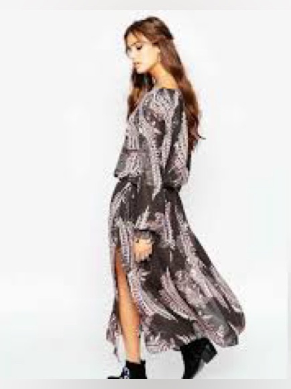 Free People Out Of The Woods Raven Boho Long Sleeve Maxi Dress Size S